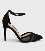 New Look Black Suedette Mesh 2 Part Stiletto Heel Sandals